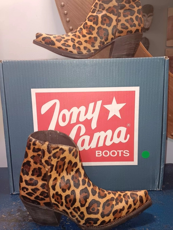 Tony Lama Shoes - Tony Lama Leopard Print Western Ankle Boots - Brown/Tan